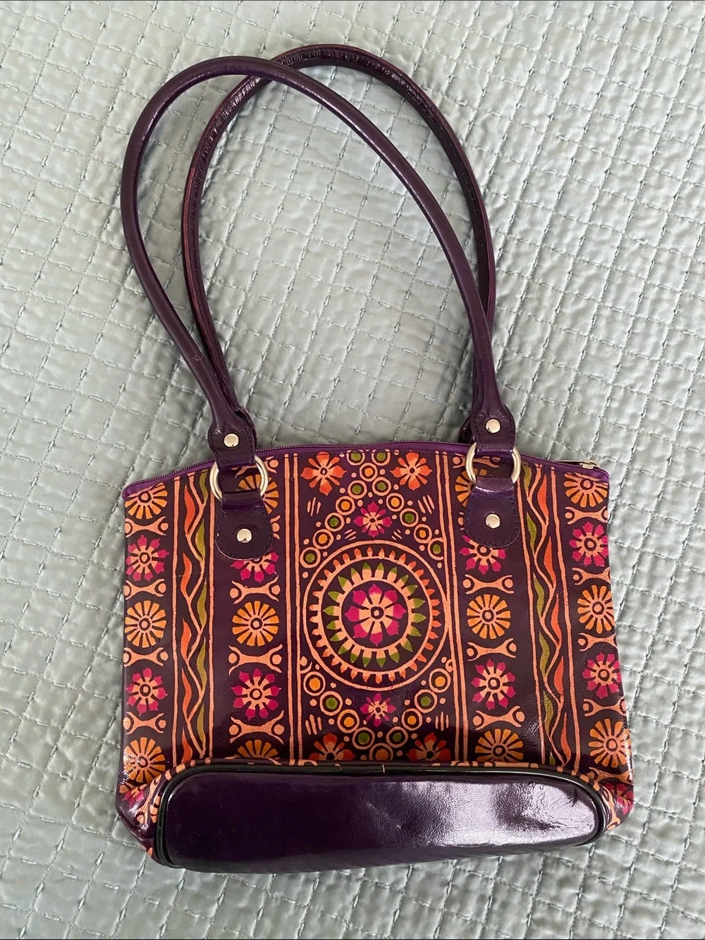 Purple Floral Printed Tote Bag with Double Handles - Picture 2 of 5